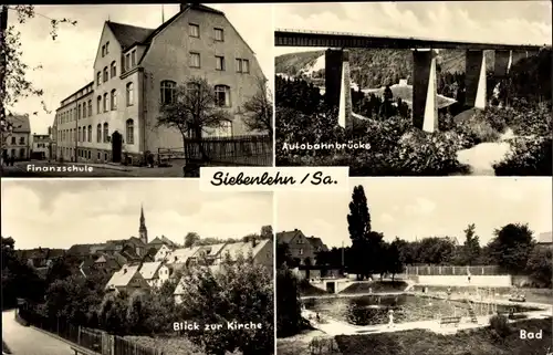 Ak Siebenlehn Großschirma in Sachsen, Finanzschule, Autobahnbrücke, Kirche, Bad