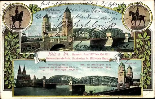 Ak Köln am Rhein, Hohenzollernbrücke, Westportal, Ostportal, Dom