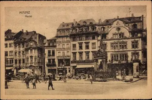 Ak Mainz, Partie auf dem Markt, Geschäft August Mayer, Denkmal, J. C. Willms