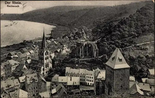 Ak Bacharach am Rhein, Teilansicht mit Rhein