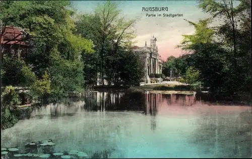 Ak Augsburg, Partie im Stadtgarten, Gebäude, Teich