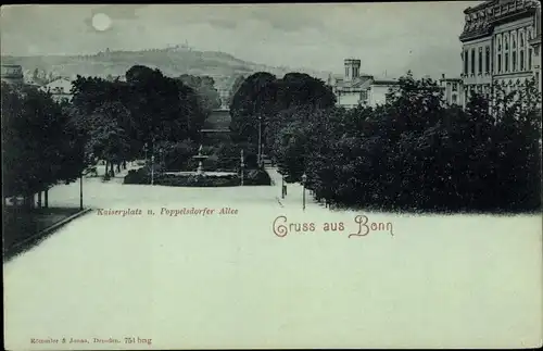 Mondschein Ak Bonn am Rhein, Kaiserplatz und Poppelsdorfer Allee