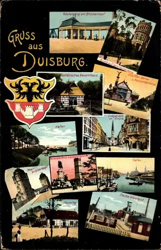 Wappen Ak Duisburg im Ruhrgebiet, Säulengang, Hafen, Zeche Westend, Bauernhaus