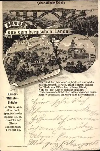 Litho Reinshagen Remscheid, Schloss Küppelstein, Kaiser Wilhelm Brücke, Müngsten