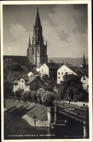 Ak Konstanz am Bodensee, Münster und Rheinbrücke