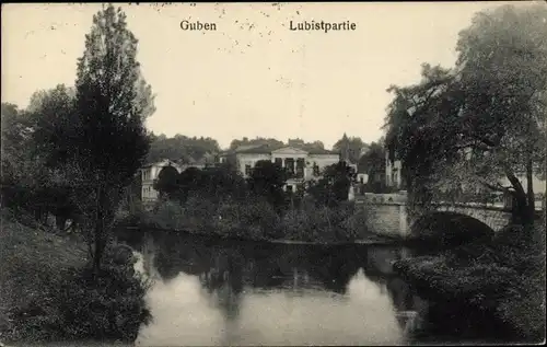 Ak Guben in der Niederlausitz, Lubistpartie, Brücke