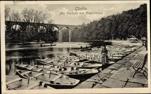 Ak Görlitz in der Lausitz, Am Viadukt mit Kahnstation