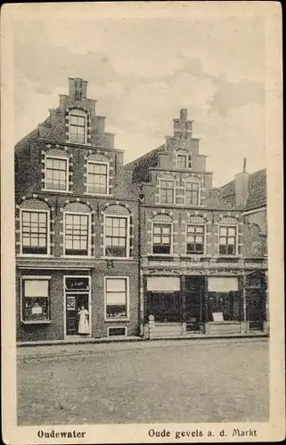 Ak Oudewater Utrecht Niederlande, Oude gevels, Markt