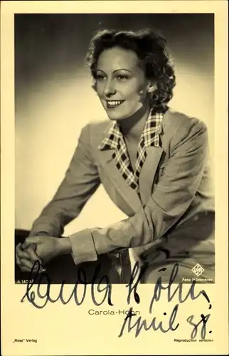 Ak Schauspielerin Carola Höhn, Portrait, Ross, Autogramm 1938
