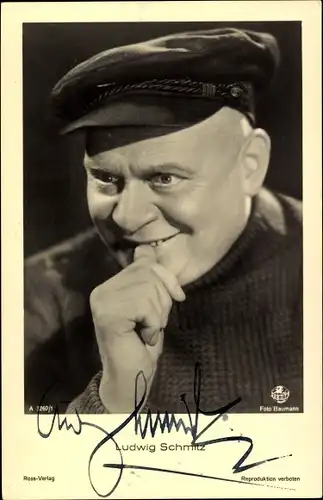 Ak Schauspieler Ludwig Schmitz, Portrait, Schirmmütze, Autogramm