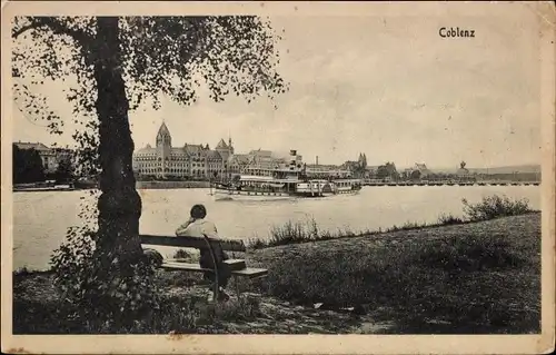 Ak Koblenz am Rhein, Stadt vom Rheinufer, Dampfer