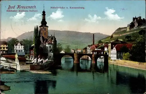 Ak Bad Kreuznach, Nahebrücke und Kauzenburg