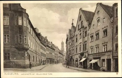 Ak Augsburg in Schwaben, Ludwigstraße mit Heilig Kreuz Turm