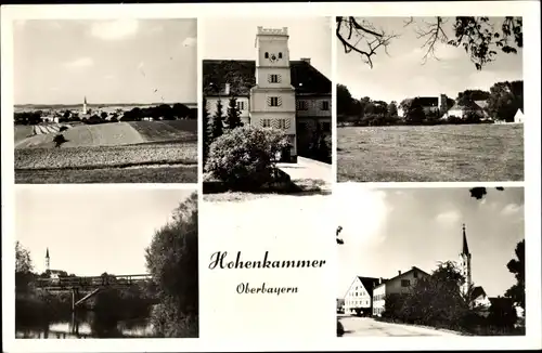 Ak Hohenkammer in Oberbayern, Ortsansichten, Felder, Kirche, Wasserpartie