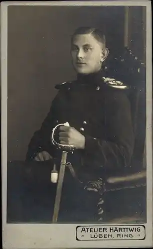 Kabinett Foto Lubin Lüben Schlesien, Deutscher Soldat in Uniform, Portrait