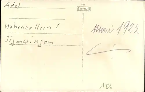 Foto Ak Adel Hohenzollern Sigmaringen, Mai 1922