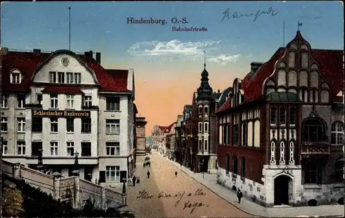 Ak Zabrze Hindenburg Schlesien, Bahnhofstraße, Schlesischer Bankverein