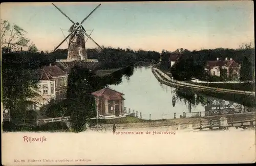 Ak Rijswijk Südholland Niederlande, Panorama aan de Hoornbrug, Windmühle