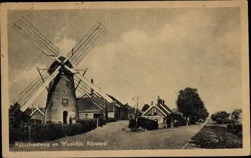 Ak Rijsoord Ridderkerk Südholland Niederlande, Rijksstraatweg en Waaldijk, Windmühle