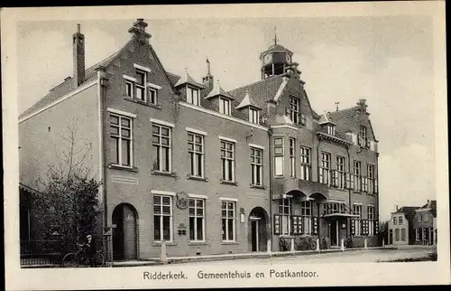 Ak Ridderkerk Südholland Niederlande, Gemeentehuis en Postkantoor