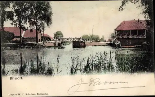 Ak Rijsoord Ridderkerk Südholland Niederlande, Teich mit Brücke