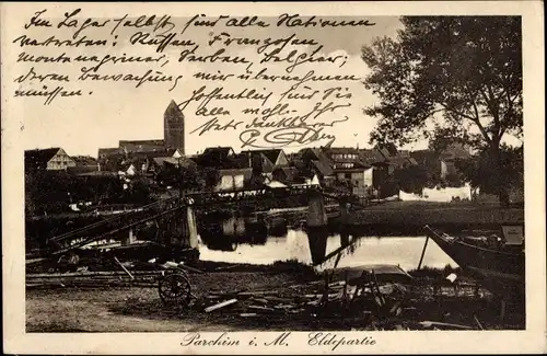 Ak Parchim in Mecklenburg, Eldepartie, Blick auf den Ort