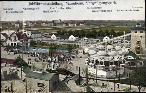 Ak Mannheim in Baden Württemberg, Jubiläumsausstellung, Vergnügungspark, Karussell, Wasserrutsche