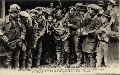 Ak Grand Prix de France des Motocyclettes, Circuit de Fontainebleau 1913, Lavanchy, Pneus Hutchinson