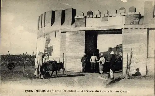 Ak Debdou Marokko, Arrivée du Courrier au Camp