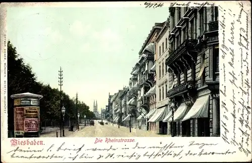 Ak Wiesbaden in Hessen, Rheinstraße, Litfaßsäule