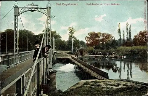 Ak Bad Oeynhausen in Westfalen, Nadelwehr u. Neue Brücke