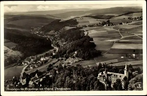 Ak Neuhausen im Erzgebirge, Fliegeraufnahme vom Schloss Purschenstein mit Umgebung, Klinke 10734