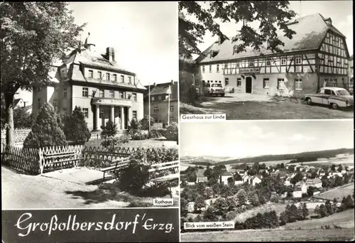 Ak Großolbersdorf im Erzgebirge, Gasthaus zur Linde, Blick vom weißen Stein, Rathaus