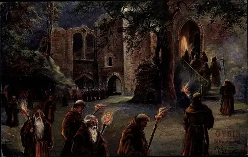 Ak Oybin in Sachsen,  Mönchszug mit Fackeln