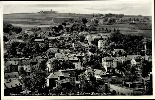 Ak Markneukirchen im Vogtland, Blick nach Süden mit Bismarckturm