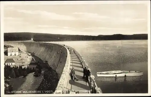 Ak Muldenberg Grünbach im Vogtland, Talsperre Muldenberg, Blick auf die Sperrmauer