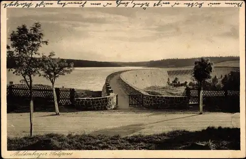 Ak Muldenberg Grünbach im Vogtland Sachsen, Blick auf die Talsperre