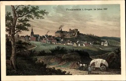 Künstler Ak Frauenstein im Erzgebirge, Gesamtansicht, 1837