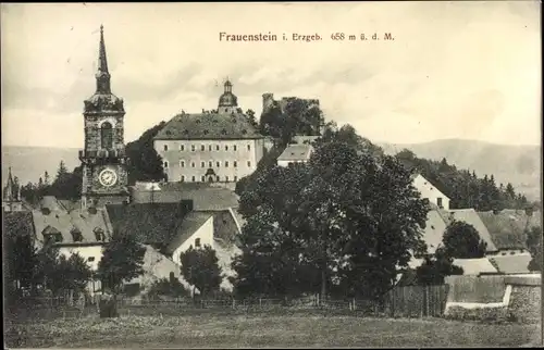 Ak Frauenstein im Erzgebirge, Teilansicht, Kirche, Wohnhäuser