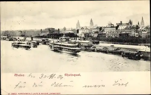 Ak Mainz am Rhein, Rheinquai, Dampfer