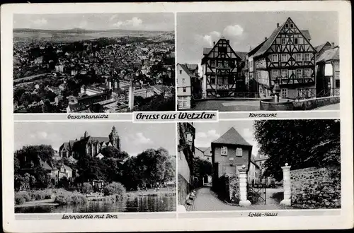 Ak Wetzlar an der Lahn, Kornmarkt, Lotte Haus, Lahnpartie mit Dom, Totale