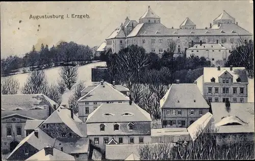 Ak Augustusburg im Erzgebirge, Teilansicht, Winter