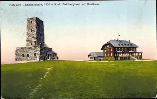 Ak Feldberg im Schwarzwald, Feldbergturm mit Gasthaus