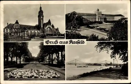 Ak Krefeld am Niederrhein, Stadtansichten, Bahnhof, Uferpartie, Brücke