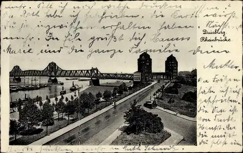 Ak Duisburg im Ruhrgebiet, Rheinbrücke