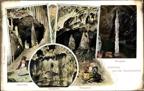 Ak Grüne Iserlohn im Märkischen Kreis, Dechenhöhle, Innenansicht, Königshalle, Zwerg, Orgelgrotte