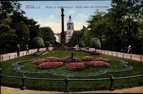 Ak Halle an der Saale, Partie in den Anlagen, Hauptpost