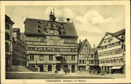 Ak Tübingen am Neckar, Marktplatz mit Rathaus