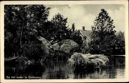 Ak Giethoorn Overijssel Niederlande, Op het water, Kanal, Lastkahn