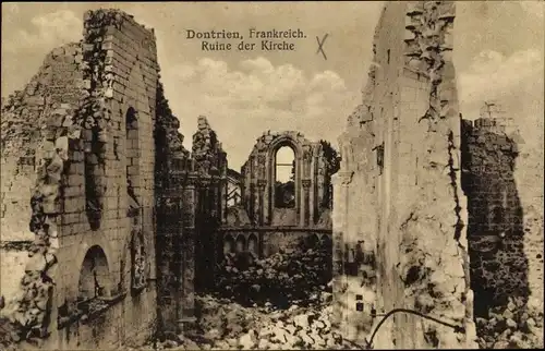 Ak Dontrien Marne, Ruine der Kirche